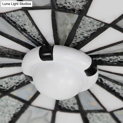 DecorBites™ DecorBites™ Rustic Stained Glass Flushmount Ceiling Light - Round 1-Light Fixture in Blue/White for Bedroom