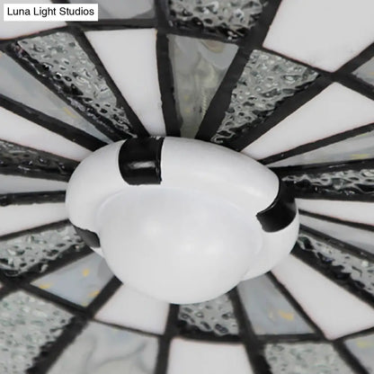 DecorBites™ DecorBites™ Rustic Stained Glass Flushmount Ceiling Light - Round 1-Light Fixture in Blue/White for Bedroom