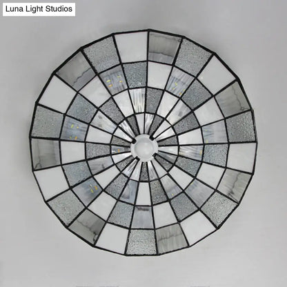 DecorBites™ DecorBites™ Rustic Stained Glass Flushmount Ceiling Light - Round 1-Light Fixture in Blue/White for Bedroom