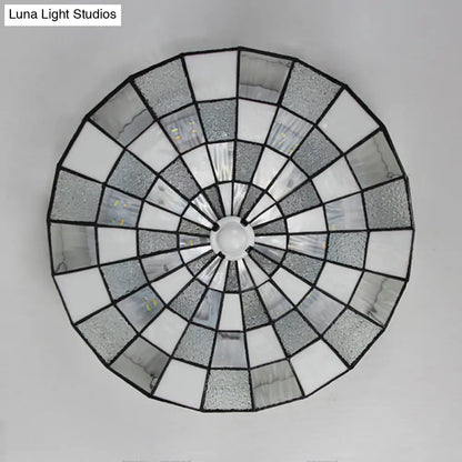 DecorBites™ DecorBites™ Rustic Stained Glass Flushmount Ceiling Light - Round 1-Light Fixture in Blue/White for Bedroom