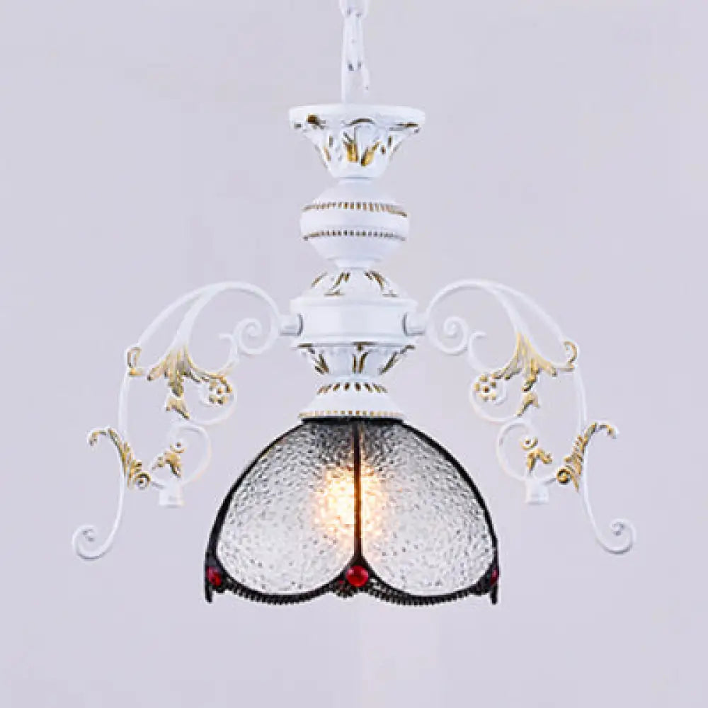 Rustic Stained Glass Scalloped Ceiling Pendant Light - Adjustable 1-Light Hanging Fixture in Clear/Blue for Balcony