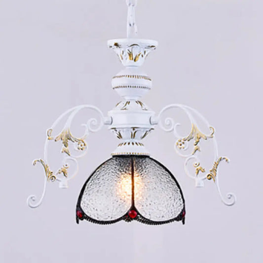 Rustic Stained Glass Scalloped Ceiling Pendant Light - Adjustable 1-Light Hanging Fixture in Clear/Blue for Balcony