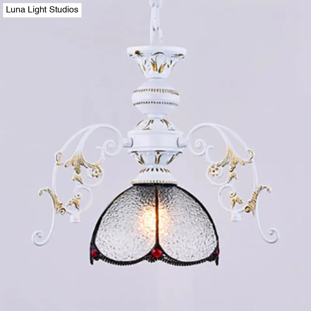 Rustic Stained Glass Scalloped Ceiling Pendant Light - Adjustable 1-Light Hanging Fixture in Clear/Blue for Balcony