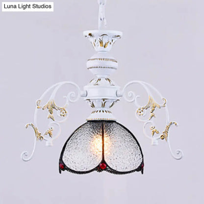 Rustic Stained Glass Scalloped Ceiling Pendant Light - Adjustable 1-Light Hanging Fixture in Clear/Blue for Balcony