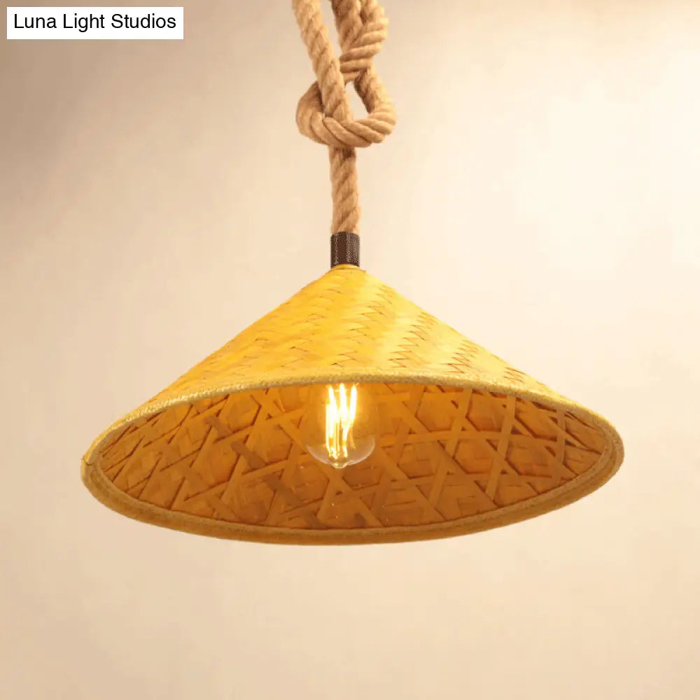 Rustic Straw Hat Rope Rattan Pendant Light for Farmhouse - 1 Light Ceiling Pendant Kit