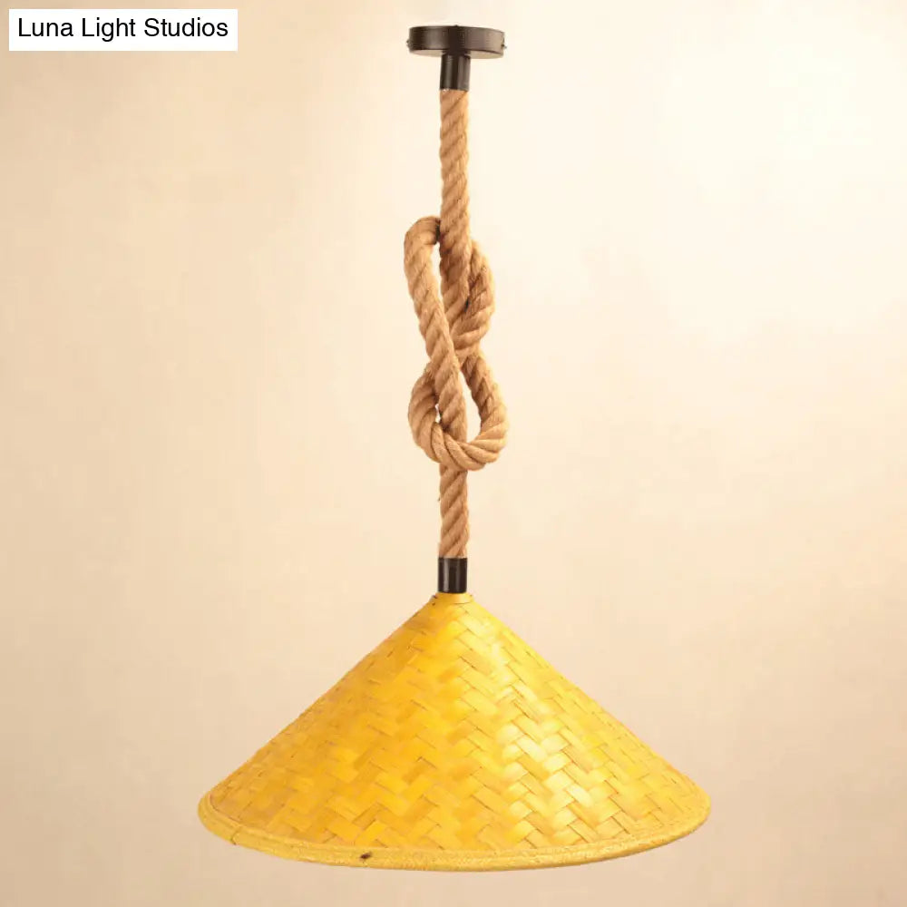 Rustic Straw Hat Rope Rattan Pendant Light for Farmhouse - 1 Light Ceiling Pendant Kit