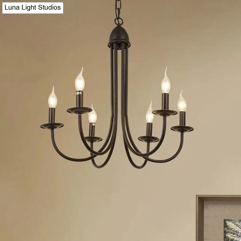 Rustic Style Bronze Iron Chandelier Light with 6/8 Heads, Bare Bulb Pendant for Dining Room, Curved Arm Design