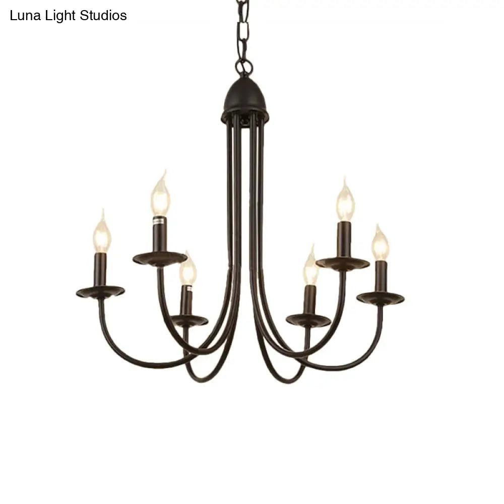 Rustic Style Bronze Iron Chandelier Light with 6/8 Heads, Bare Bulb Pendant for Dining Room, Curved Arm Design