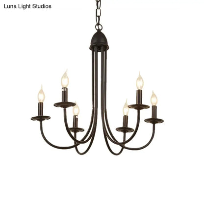 Rustic Style Bronze Iron Chandelier Light with 6/8 Heads, Bare Bulb Pendant for Dining Room, Curved Arm Design