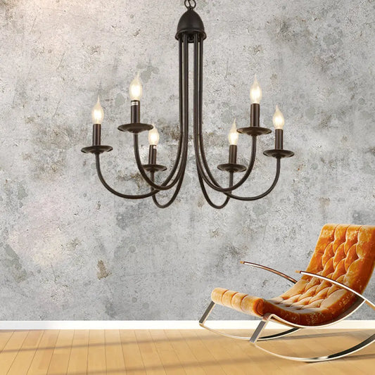 Rustic Style Bronze Iron Chandelier Light with 6/8 Heads, Bare Bulb Pendant for Dining Room, Curved Arm Design