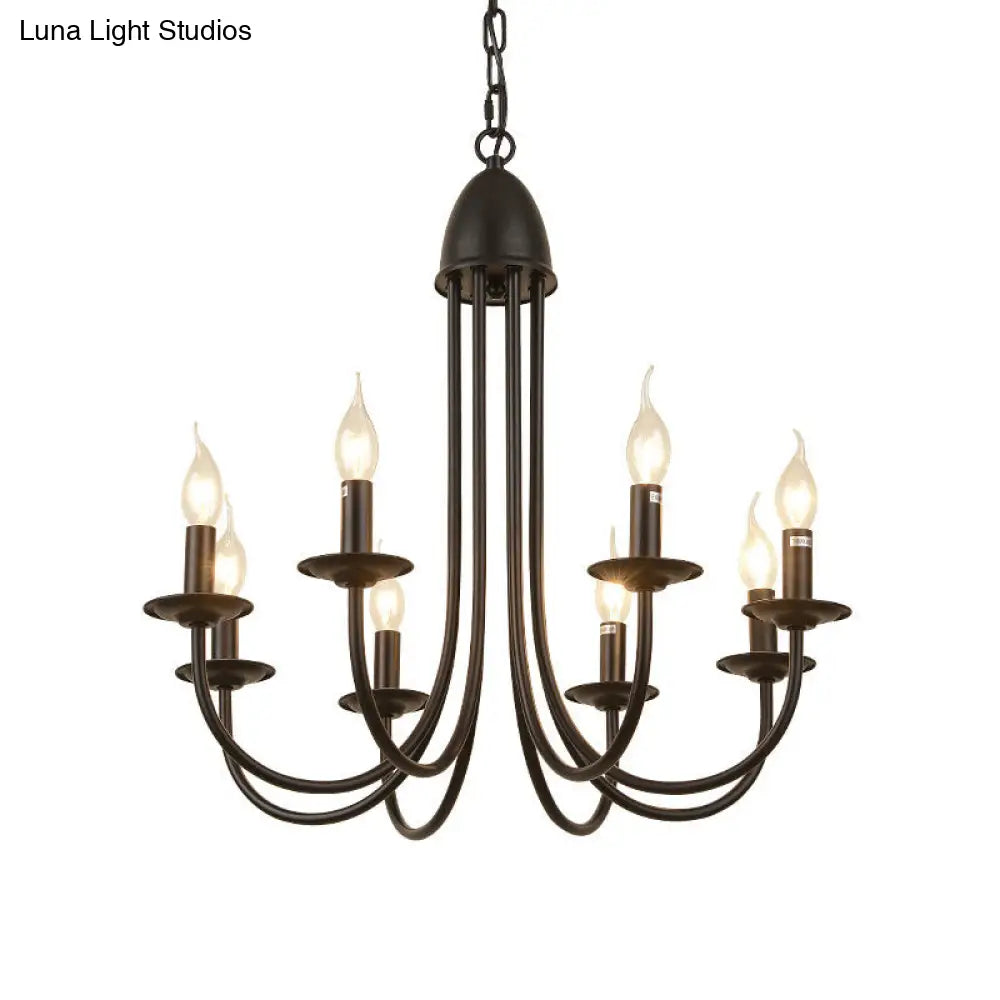 Rustic Style Bronze Iron Chandelier Light with 6/8 Heads, Bare Bulb Pendant for Dining Room, Curved Arm Design
