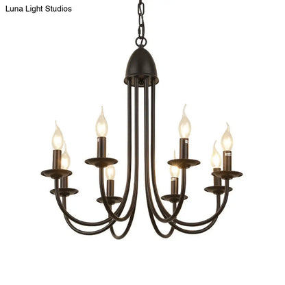 Rustic Style Bronze Iron Chandelier Light with 6/8 Heads, Bare Bulb Pendant for Dining Room, Curved Arm Design