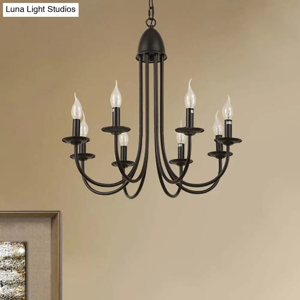 Rustic Style Bronze Iron Chandelier Light with 6/8 Heads, Bare Bulb Pendant for Dining Room, Curved Arm Design