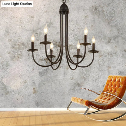Rustic Style Bronze Iron Chandelier Light with 6/8 Heads, Bare Bulb Pendant for Dining Room, Curved Arm Design
