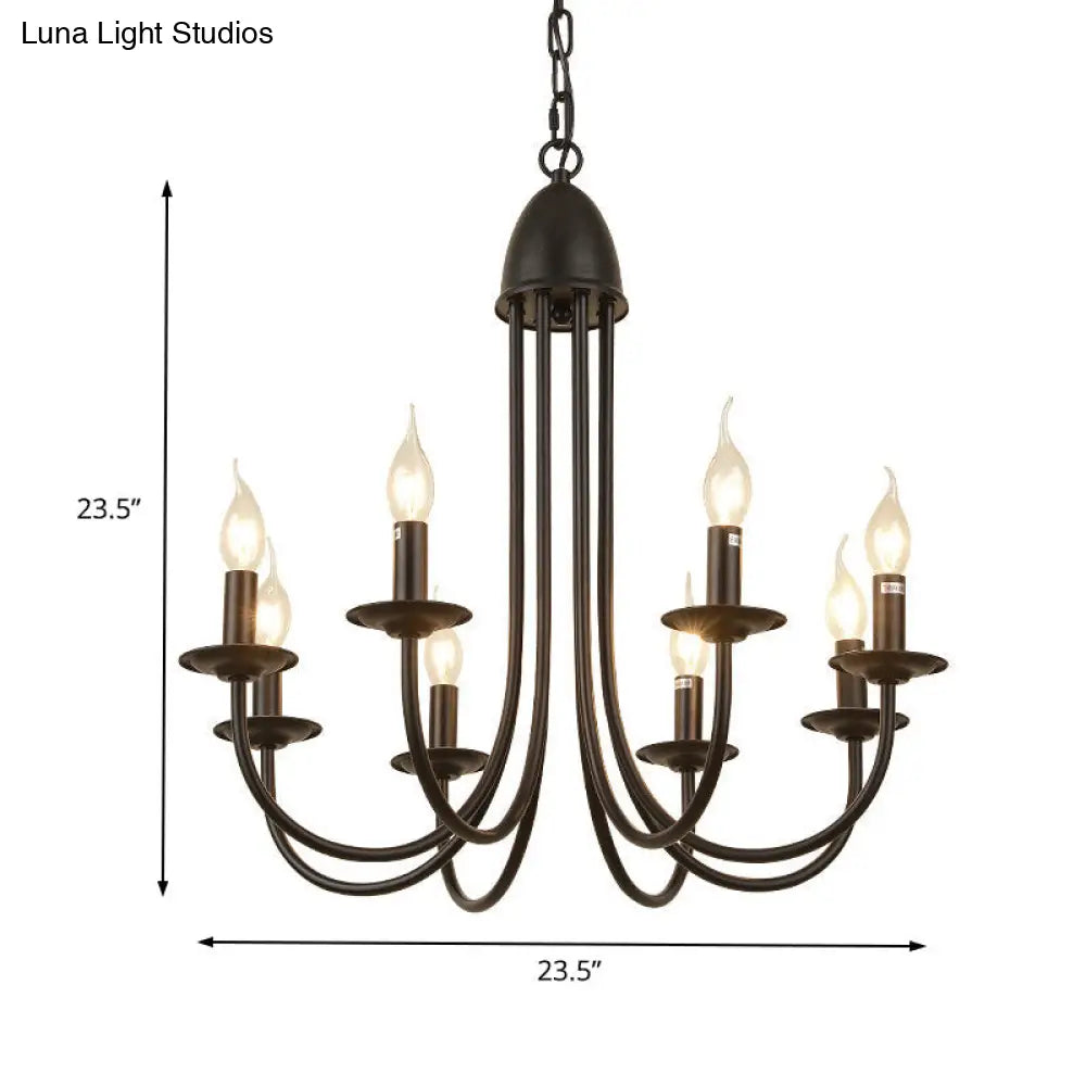 Rustic Style Bronze Iron Chandelier Light with 6/8 Heads, Bare Bulb Pendant for Dining Room, Curved Arm Design
