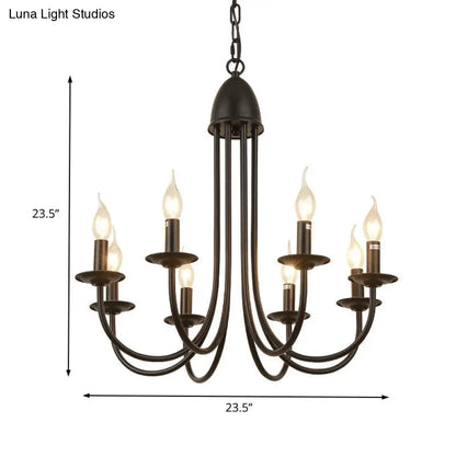 Rustic Style Bronze Iron Chandelier Light with 6/8 Heads, Bare Bulb Pendant for Dining Room, Curved Arm Design