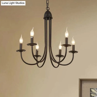 Rustic Style Bronze Iron Chandelier Light with 6/8 Heads, Bare Bulb Pendant for Dining Room, Curved Arm Design