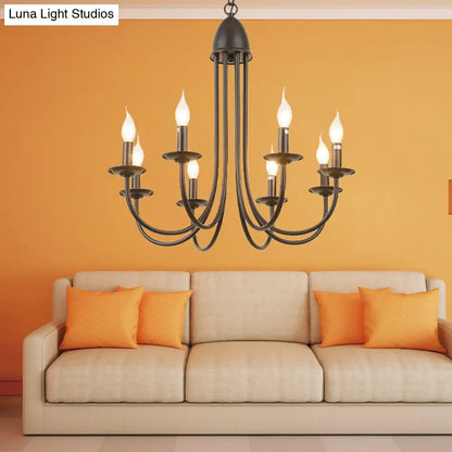 Rustic Style Bronze Iron Chandelier Light with 6/8 Heads, Bare Bulb Pendant for Dining Room, Curved Arm Design