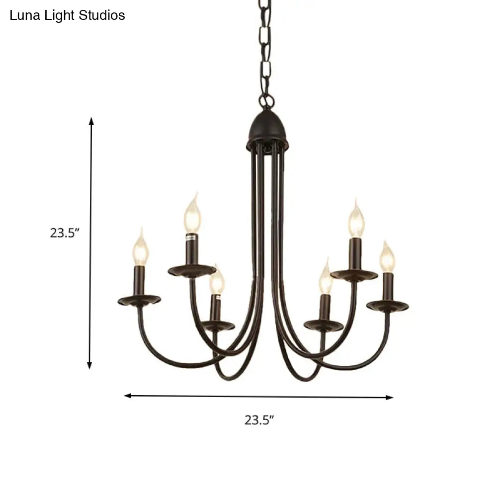 Rustic Style Bronze Iron Chandelier Light with 6/8 Heads, Bare Bulb Pendant for Dining Room, Curved Arm Design