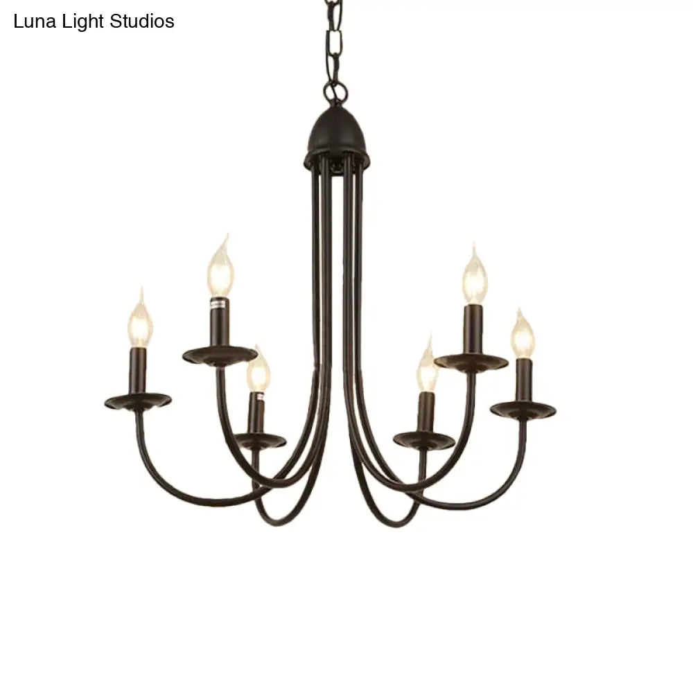 Rustic Style Bronze Iron Chandelier Light with 6/8 Heads, Bare Bulb Pendant for Dining Room, Curved Arm Design