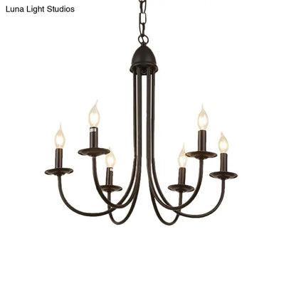 Rustic Style Bronze Iron Chandelier Light with 6/8 Heads, Bare Bulb Pendant for Dining Room, Curved Arm Design