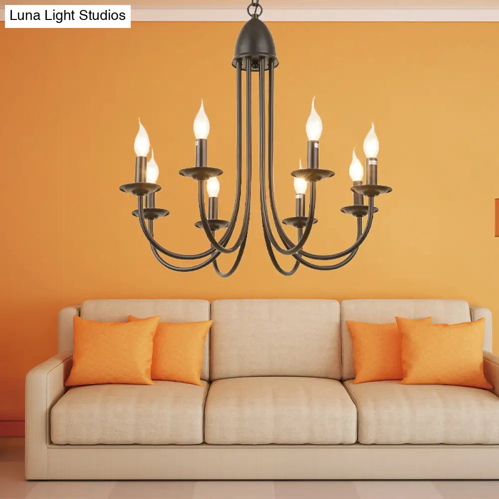 Rustic Style Bronze Iron Chandelier Light with 6/8 Heads, Bare Bulb Pendant for Dining Room, Curved Arm Design