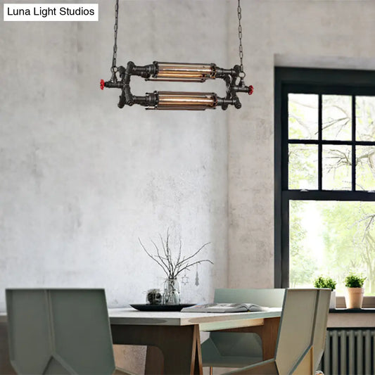 Rustic Style Chandelier Lighting with Adjustable Chain - 4/8 Heads, Wire Pipe Shade, Iron Ceiling Light Fixture - Black