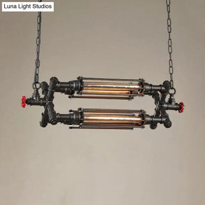 Rustic Style Chandelier Lighting with Adjustable Chain - 4/8 Heads, Wire Pipe Shade, Iron Ceiling Light Fixture - Black