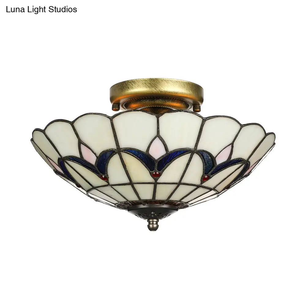 DecorBites™ DecorBites™ Rustic Style Dome Flush Mount Ceiling Light with Jewel Decoration (10"/12" Inch) – White/Beige/Blue/Clear Options