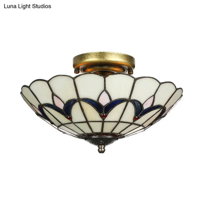 DecorBites™ DecorBites™ Rustic Style Dome Flush Mount Ceiling Light with Jewel Decoration (10"/12" Inch) – White/Beige/Blue/Clear Options