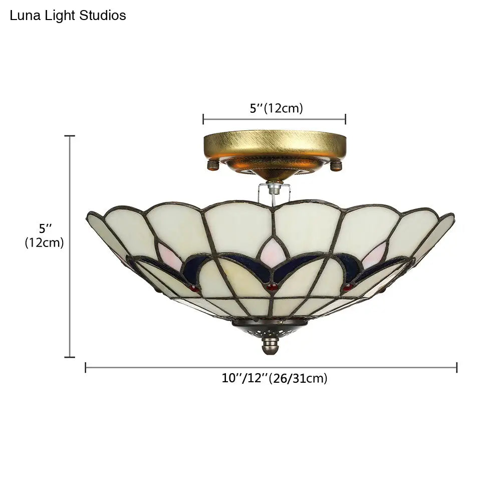 DecorBites™ DecorBites™ Rustic Style Dome Flush Mount Ceiling Light with Jewel Decoration (10"/12" Inch) – White/Beige/Blue/Clear Options