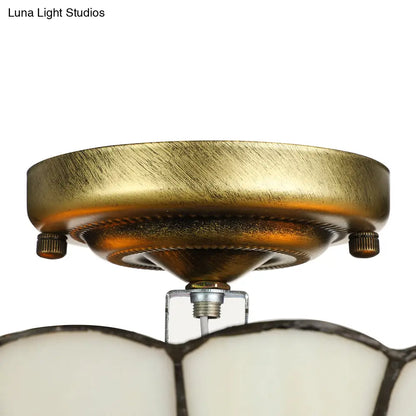 DecorBites™ DecorBites™ Rustic Style Dome Flush Mount Ceiling Light with Jewel Decoration (10"/12" Inch) – White/Beige/Blue/Clear Options