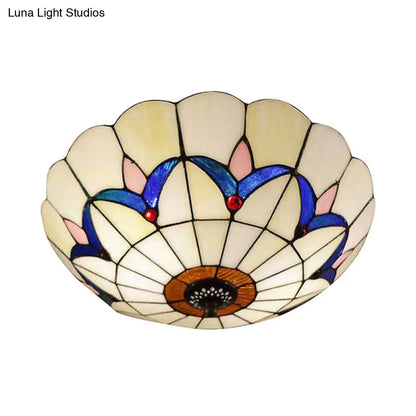 DecorBites™ DecorBites™ Rustic Style Dome Flush Mount Ceiling Light with Jewel Decoration (10"/12" Inch) – White/Beige/Blue/Clear Options