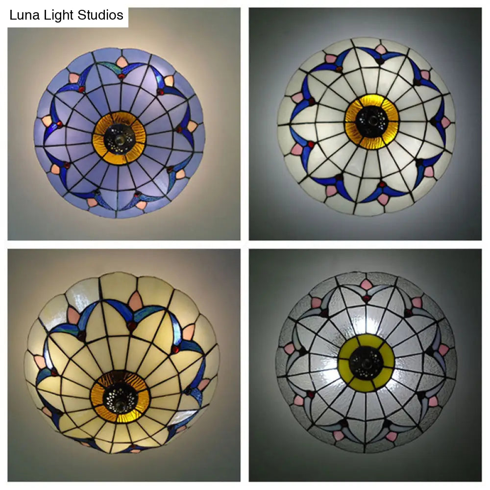 DecorBites™ DecorBites™ Rustic Style Dome Flush Mount Ceiling Light with Jewel Decoration (10"/12" Inch) – White/Beige/Blue/Clear Options