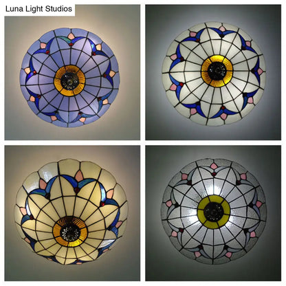 DecorBites™ DecorBites™ Rustic Style Dome Flush Mount Ceiling Light with Jewel Decoration (10"/12" Inch) – White/Beige/Blue/Clear Options