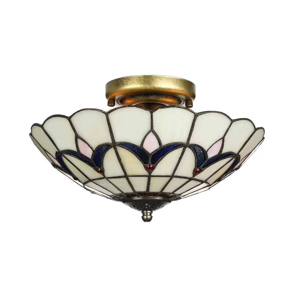 DecorBites™ DecorBites™ Rustic Style Dome Flush Mount Ceiling Light with Jewel Decoration (10"/12" Inch) – White/Beige/Blue/Clear Options