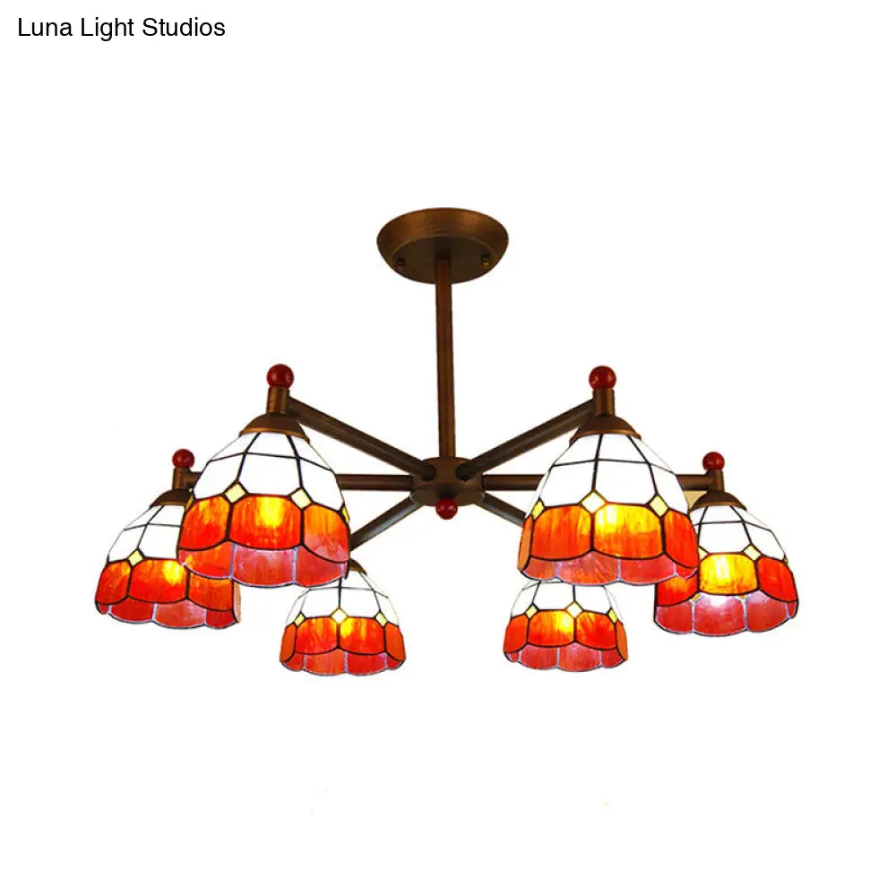 ثريا معلقة على شكل قبة من الزجاج الملون بتصميم ريفي من DecorBites™ - مصباح معلق بستة مصابيح باللون الأصفر/الأحمر/الأزرق لغرفة الطعام