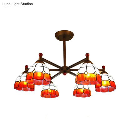 ثريا معلقة على شكل قبة من الزجاج الملون بتصميم ريفي من DecorBites™ - مصباح معلق بستة مصابيح باللون الأصفر/الأحمر/الأزرق لغرفة الطعام