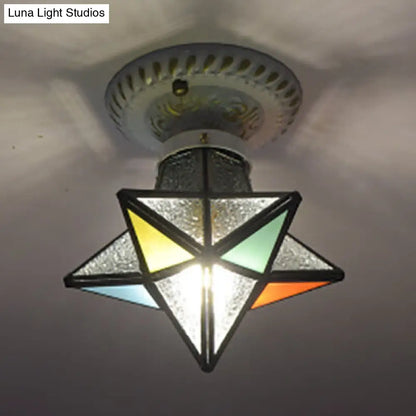 Rustic Tiffany Stained Glass Ceiling Light - Blue & Green Colors, Perfect for Bedroom