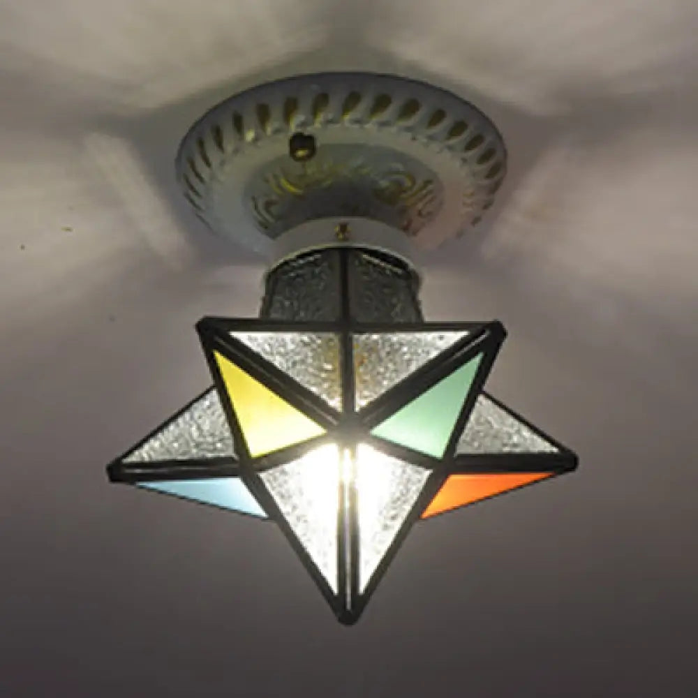 Rustic Tiffany Stained Glass Ceiling Light - Blue & Green Colors, Perfect for Bedroom