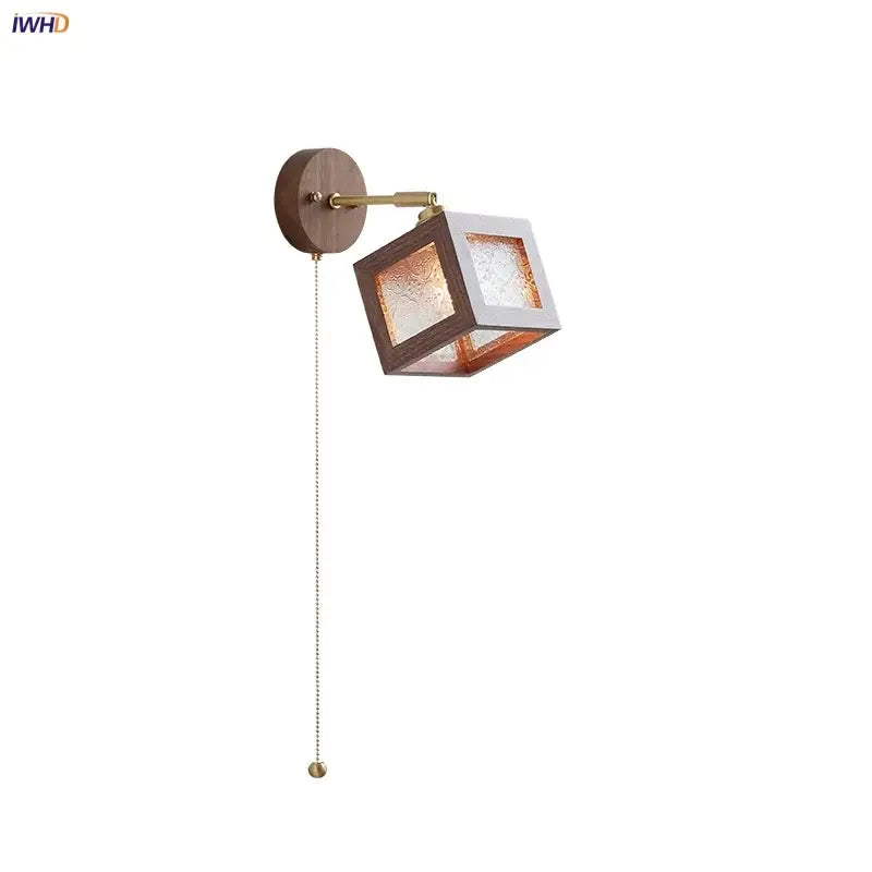 Rustic walnut wood wall sconce with brass accents and frosted glass panels for bathroom decorbites led lighting