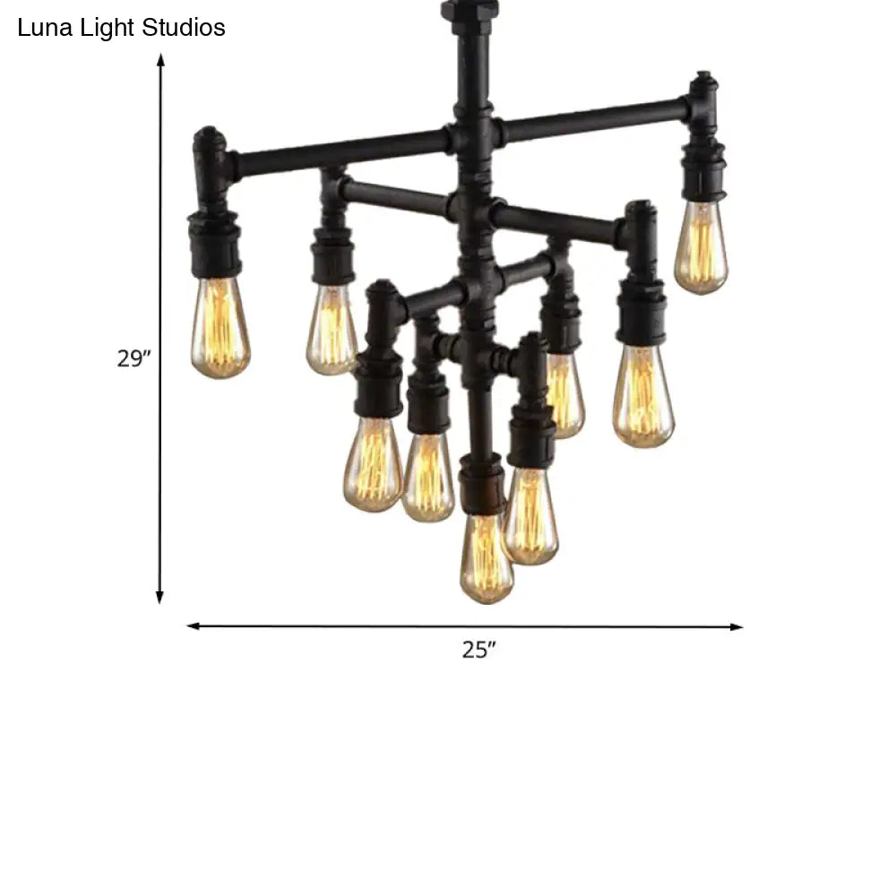Rustic Water Pipe Farmhouse Pendant Light Fixture - Tiered Design, 9/13 Lights