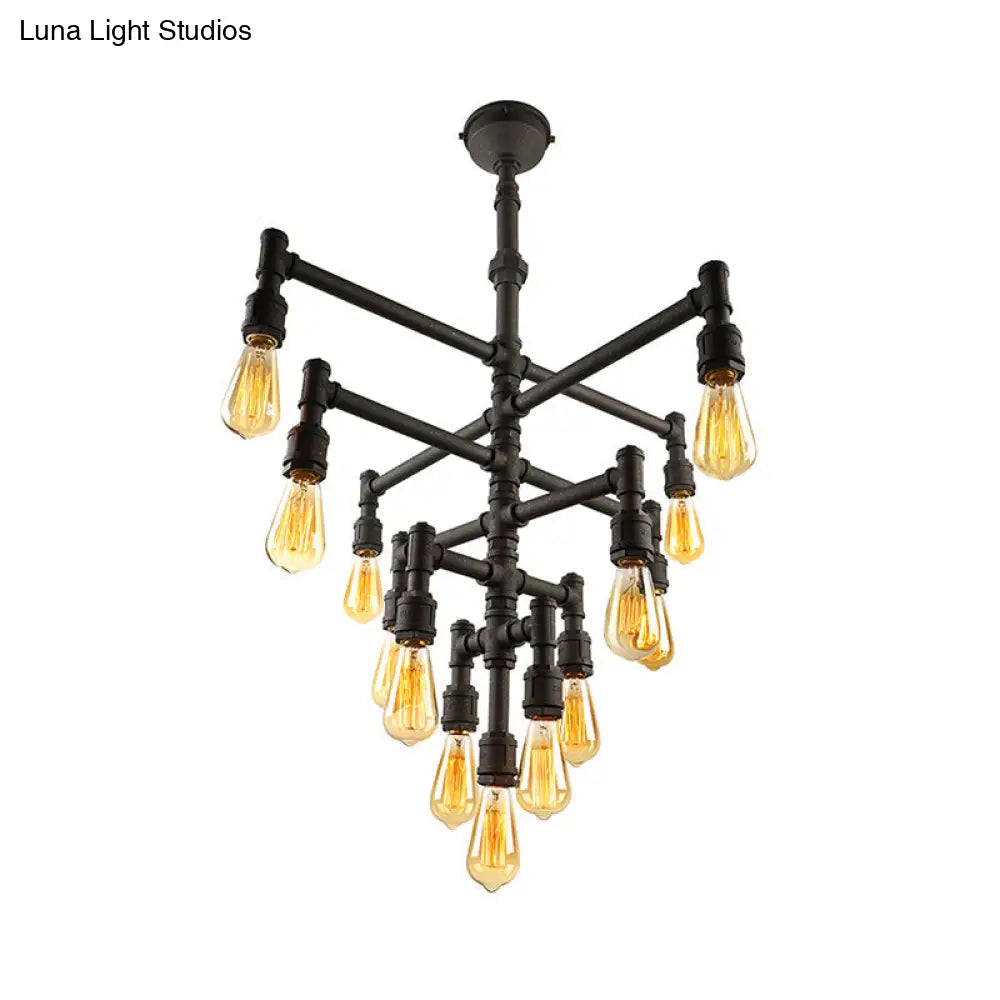 Rustic Water Pipe Farmhouse Pendant Light Fixture - Tiered Design, 9/13 Lights