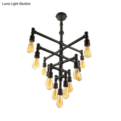 Rustic Water Pipe Farmhouse Pendant Light Fixture - Tiered Design, 9/13 Lights