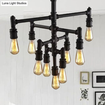 Rustic Water Pipe Farmhouse Pendant Light Fixture - Tiered Design, 9/13 Lights