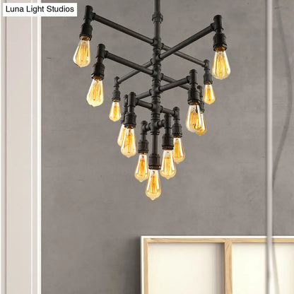 Rustic Water Pipe Farmhouse Pendant Light Fixture - Tiered Design, 9/13 Lights