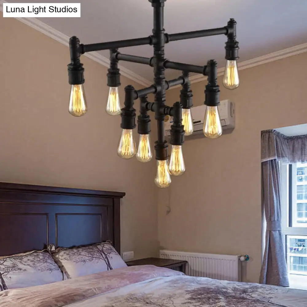 Rustic Water Pipe Farmhouse Pendant Light Fixture - Tiered Design, 9/13 Lights