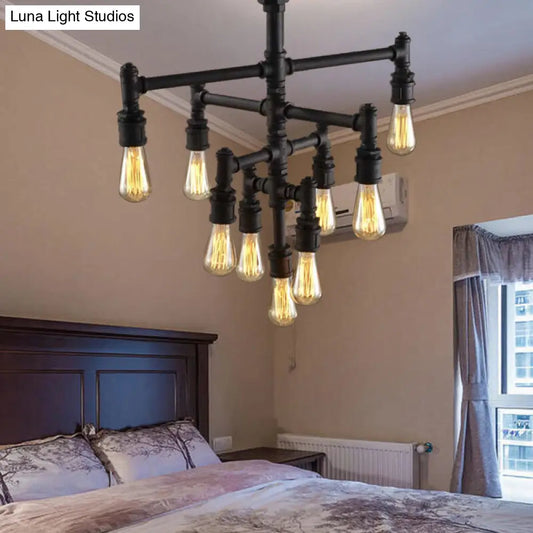 Rustic Water Pipe Farmhouse Pendant Light Fixture - Tiered Design, 9/13 Lights