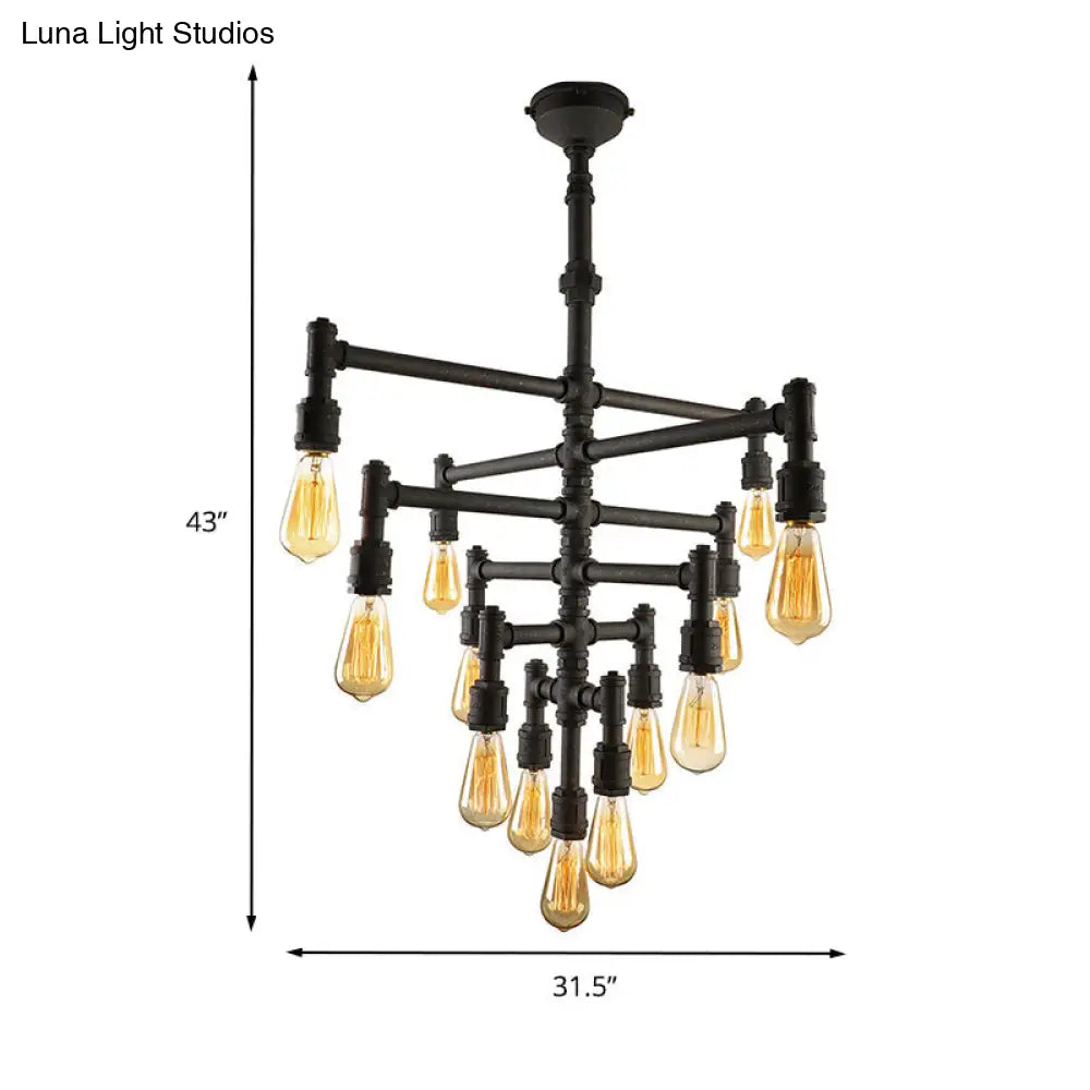 Rustic Water Pipe Farmhouse Pendant Light Fixture - Tiered Design, 9/13 Lights