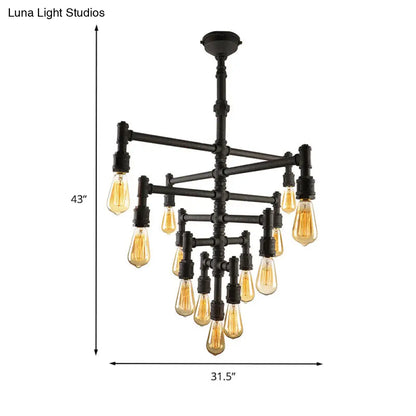 Rustic Water Pipe Farmhouse Pendant Light Fixture - Tiered Design, 9/13 Lights